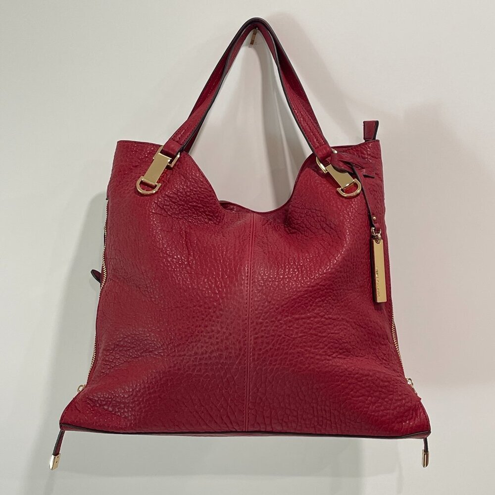 Vince Camuto Red Leather Shoulder Bag with Gold Hardware